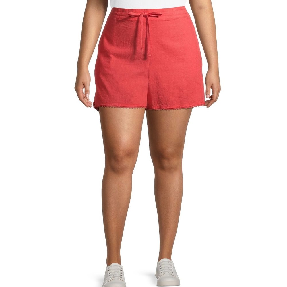 Terra & Sky Coral Fire Soft Ruffle Edge Linen Blend Shorts Plus Size 0X 4X NWT